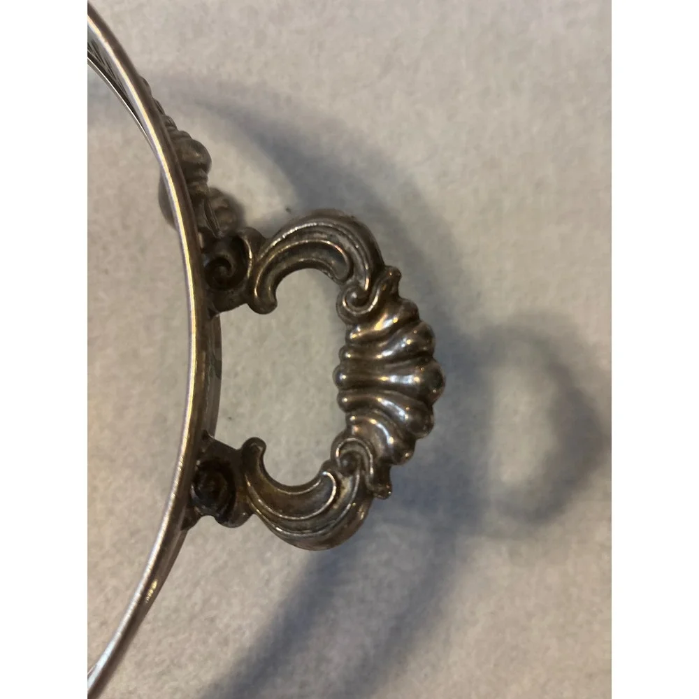 Ornate‎ Silverplate Footed Trivet with Handles Openwork Lattice Design